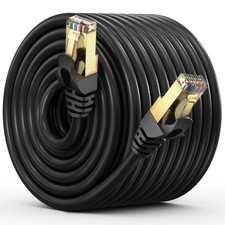 Flat Cat7 Ethernet Cable SFTP Shielded Black 300ft picture