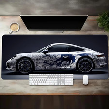 Large White Sports Car Design Gaming Mouse Pad Anti-Slip Rubber Base Extended De picture
