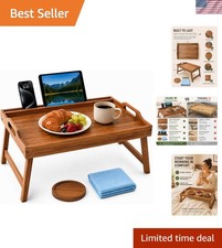 Acacia Wood Large Bed Tray for Food & Laptop with Phone & Tablet Holder picture