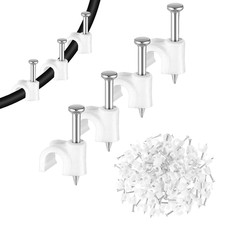 100 Pack Cable Clips with Steel Nails, 4mm White Round Wire Clips, Ethernet Coax picture