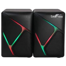 beFree Computer Gaming 2.0 Desk Shelf Compact Speakers w LED Lights USB AUX picture