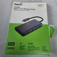 Belkin Connect USB-C 4-in-1 Multiport Adapter HDMI USB-A PD 100W Open Box picture
