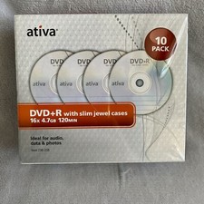 Ativa DVD+R Blank Recordable Discs 10 Pack Slim Jewel Cases 16x 4.7GB Sealed picture