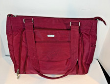Baggallini Travel Laptop Tote Bag Dark Pink/Red With Orange Interior Large picture