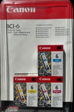 CANON BCI-6 Set Ink Cartridges - Lot of 3 Color Ink Tanks - Sealed NEW GENUINE picture