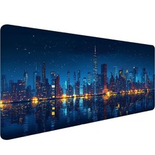 Modern City Gaming Mouse Pad Starry Sky City Reflection Night Mousepad XL Lar... picture