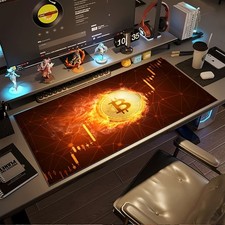 1pc Large-sized Esports Gaming Mouse Pad with Red and Golden Flame Bitcoin Fin picture