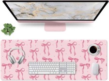 Pink Mouse Pad, Large Pink Desk Mat Bows Computer Mat, Gaming Keyboard and Mouse picture