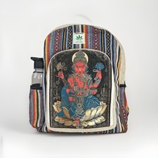 Ganesh Print Hemp Backpack Nepal Boho Bag Laptop Hiking Travel Eco Unisex Gift picture