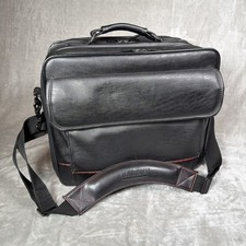 Targus Black Leather 2 Laptop Computer Messenger Bag w/ Shoulder Strap | Vintage picture