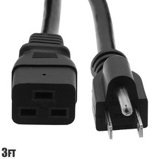 3FT 14/3 Gauge Power Cord Cable NEMA 5-15P Male to IEC320 C19 Female SJT Black picture
