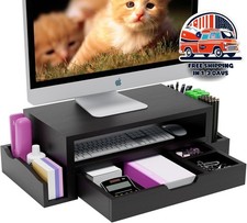 Soporte Elevador De Madera Para Monitor Con Cajón Y Portalápices US NUEVO picture