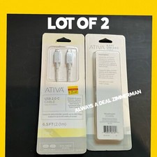 ATIVA USB 2.0 C - Charging CABLE X 2 SYNC Data Transfer Cable 6.5ft White USB-C picture