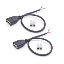 ELNONE 2Pack USB Female 2 Wire Pigtail 1Ft 20AWG 5V 5A DIY 0.3 meters, Black picture