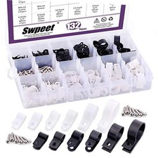 Swpeet 135 Pack 6 Sizes White+Black Nylon Plastic R-Type Mixed Assortment Kit picture