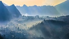 Landscape mist nature village mountains sun rays trees Custom Gaming Mat Desk picture