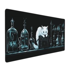 Anime White Cat Gaming Mouse Pad, Black White Gothic Desk Mat with Anti-Slip ... picture