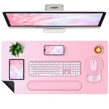 4in1 Large Gaming Mouse Pad Keyboard Wrist Rest Set Soft Pink 35.4x15.7 Inch picture
