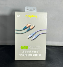 heyday 2-Pack USB-C to USB-C Fast Charging Braided Cables 10 ft Teal/Purple picture