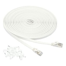 AMAZON BASICS RJ45 ETHERNET PATCH CABLE, FLAT, SNAGLESS, 30 FOOT - WHITE picture