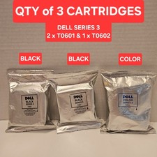 Genuine Dell Series 3 Ink Cartridges QTY/2 of T0601 BLACK & QTY/1 of T0602 COLOR picture