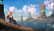 Landscape anime girls blonde boots clouds long hair Custom Gaming Mat Desk picture