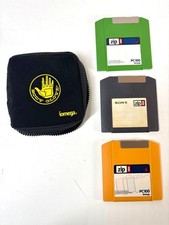 Vintage Iomega Zip 100 MB Disks Lot of 3 Rare Body Glove Case Retro PC Storage picture