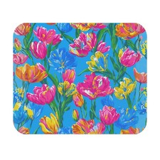 Bright Tulip Floral Mouse Pad | Colorful Spring Flowers on Blue Background picture