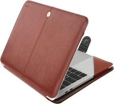 Brown PU Leather Portfolio Stand Cover for MacBook Air 13.6
