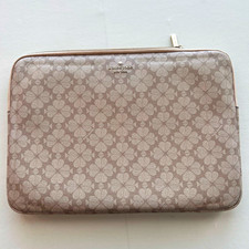 Kate Spade New York 13 in Leather Sleeve Case Beige Floral Zip Closure picture