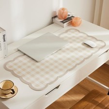 Scalloped Gingham Checkered Desk Pad，Beige：31.5