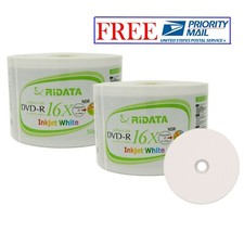 100 Pack Ridata DVD-R 16X 4.7GB White Inkjet Hub Printable Blank Recordable Disc picture