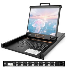 19-Inch Rackmount KVM Console, 1U Rack Mount Monitor and Keyboard HDMI 16 Port picture