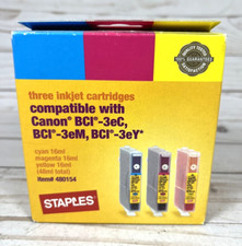 Staples Canon BCI Three Inkjet Printer Cartridges Cyan Magenta Yellow picture