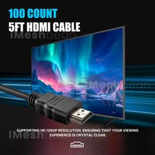 100 Count 5ft HDMI Cable High Speed Black Brand New Never Used Bulk Lot Of 100 picture