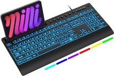 SABLUTE Wired Large Print Backlit Keyboard with Wrist Rest, Classic Black picture
