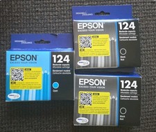 Epson 124 (T124120-S) Black Ink X2 Cyan X1, New Lot Of 3 picture