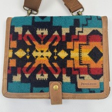 Pendleton Tablet Cover Aztec Wool Leather Adjustable Detachable Crossbody Strap picture