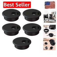 Pack of 5 Modern 2-Inch Black ABS Desk Grommets for Elegant Cable Management picture