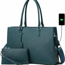 Laptop Bag for Women 17 inch Casual Work Bag with USB Charging Port - Dark Green picture