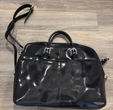 Cole Haan Mens/Womens Laptop Bag Black Glossy Silver Hardware Briefcase  Zipper picture