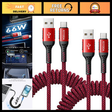 Coiled USB A to USB C Cable, Braided Fast Charging Cord for Car & Home Use picture