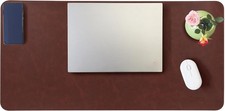 Large Faux Leather Desk Mat Brown, 31.5 x 15.7 Inch Non-Slip Waterproof Pad picture