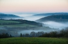 Landscape nature photography mist hills trees field Custom Gaming Mat Desk picture
