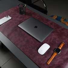 Jersey Genuine Calfskin Leather Desk Pad, Office Desk Mat with Non-Slip Bottom, picture