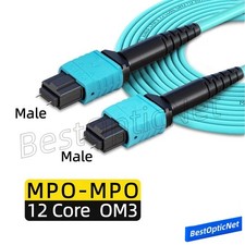 1-50m MPO Male to MPO Male 12 Core OM3 Fiber Optic Patch Cord Cable 40G 100G Lot picture