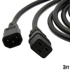 3ft C14 to C19 14/3 Gauge 3 Prong Power Adapter Cable/Cord 10Amp 125V SJT Black  picture
