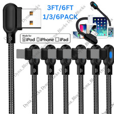 90 Degree USB Data Cable 3/6FT For iPhone 7 8 11 12 13 14 Charger Charging Cord picture
