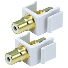 2x RCA Keystone Jack Coupler Audio Video Connector Snap In Insert White Center picture