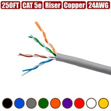 250FT Cat5e Network LAN Ethernet UTP Cable Cord CMR Riser Copper Solid Bulk Wire picture